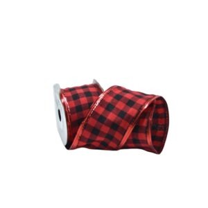 CINTA ALAMBRADA 6.3 YARDAS CUADROS ROJOS Y NEGROS